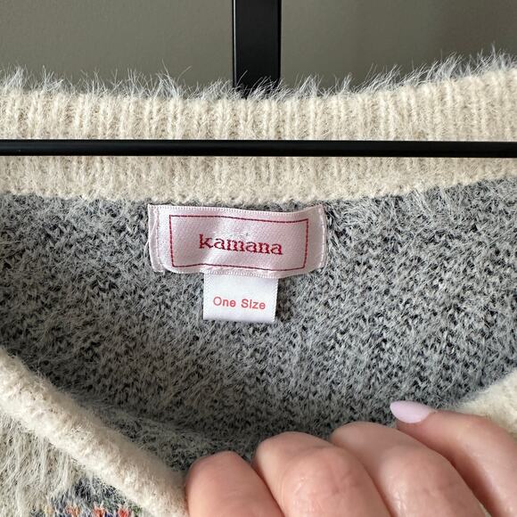 Kamana Aztec White Pullover Sweater One Size Womens - Picture 6 of 6